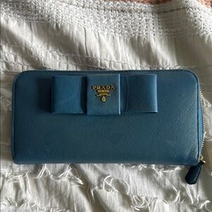 Prada Blue Wallet with Bow Accent